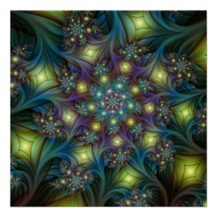 Poster Illuminé Abstrait brillant Turquoise violet Fracta