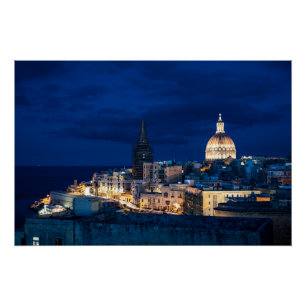 Poster Illuminé la nuit La vieille ville et le port de La