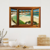 Poster Illusion de fausse fenêtre de la plage des Caraïbe (Cuisine)
