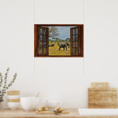 Poster Illusion de fausse fenêtre - Eléphants africains (Cuisine)