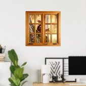 Poster Illusion de fenêtre carré Faux - Écureuil (Bureau à domicile)