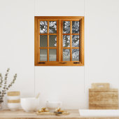 Poster Illusion de fenêtre carré Faux - Fleurs blanches (Cuisine)