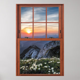 Poster Illusion de la fenêtre de la montagne Daisy