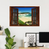 Poster Illusion de la fenêtre de la plage des Caraïbes (Bureau à domicile)