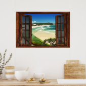 Poster Illusion de la fenêtre de la plage des Caraïbes (Cuisine)