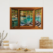 Poster Illusion de la fenêtre en bois de Faux - Lac Calma (Cuisine)