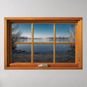 Poster Illusion de la fenêtre en bois des Faux - Vue hive