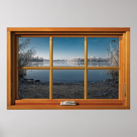 Poster Illusion de la fenêtre en bois des Faux - Vue hive (Devant)