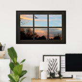 Poster Illusion de la fenêtre Flying Bird Sunset (Bureau à domicile)