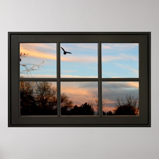 Poster Illusion de la fenêtre Flying Bird Sunset (Devant)
