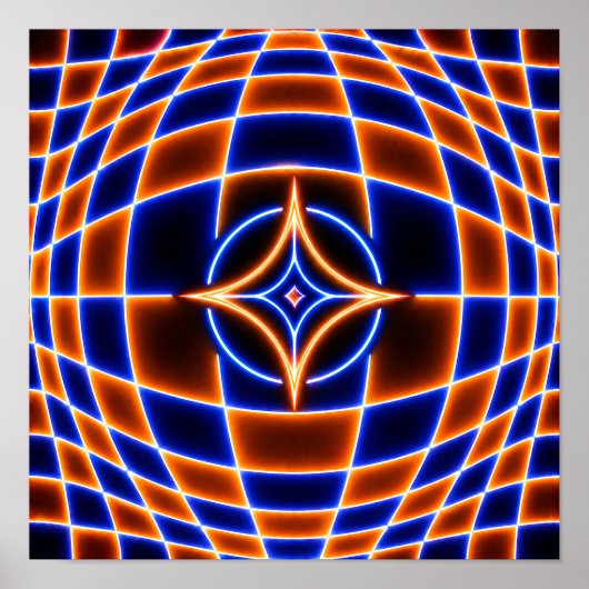 Poster Illusion d'optique étoile vortex néon – Bleu Orang (Devant)