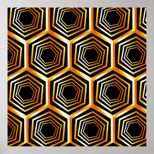 Poster Illusion d'optique hexagonale dorée