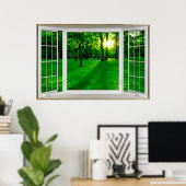 Poster Illusion d'une fenêtre de White Bay surplombant un (Bureau à domicile)