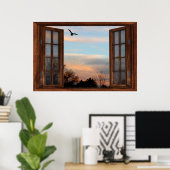 Poster Illusion d'une fenêtre en nuances foncées (Bureau à domicile)