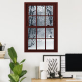 Poster Illusion fausse fenêtre - Scène de neige fraîche (Bureau à domicile)