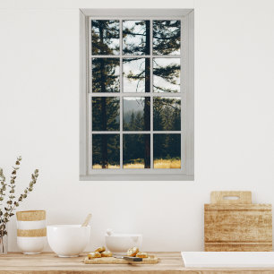 Poster Illusion Faux Window - Vue réaliste de la forêt