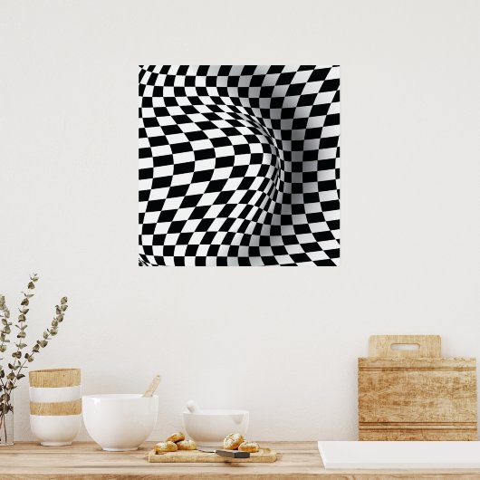 Poster Illusion optique d'art noir blanc imprimé abstrait (Cuisine)