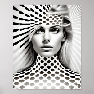 Poster Illusion Optique Femme De Mode Noir Et Blanc