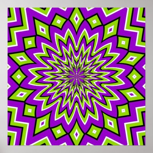 Poster Illusion Optique Fou - Vert Fleur et Violet (Devant)