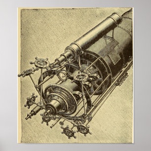 Poster Illustration 1898 de cru de télescope de Steampunk