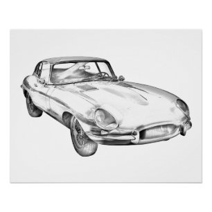 Poster Illustration 1964 antique de voiture de sport de