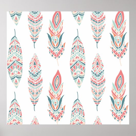 Poster Illustration à la main des plumes ethniques (Devant)