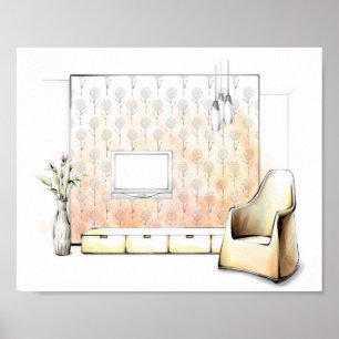 Poster Illustration à la maison de crayon de couleur de