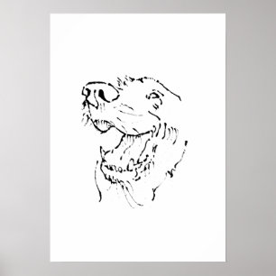 Poster Illustration à l'encre de Retriever doré joyeux, A