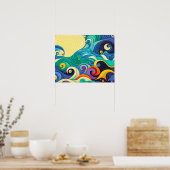 Poster Illustration Abstraite de la ligne Sun Waves (Cuisine)