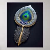 Poster Illustration Abstraite de plumes de paon or (Devant)