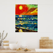 Poster Illustration Abstraite vintage Beach Sunrise (Cuisine)