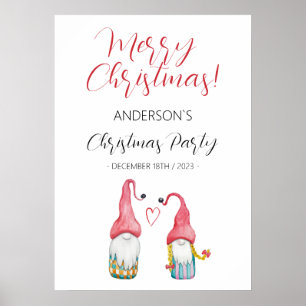 Poster Illustration aquarelle de gnome mignon amoureux