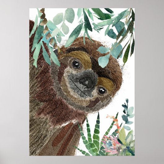 Poster Illustration aquarelle de Sloth (Devant)