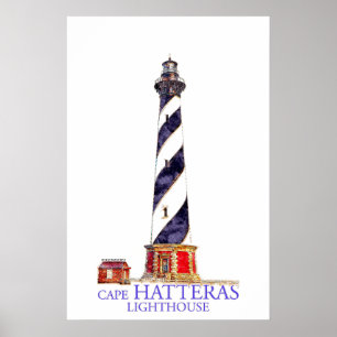 Poster Illustration aquarelle du phare du cap Hatteras
