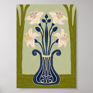 Poster Illustration Art nouveau de lys symétrique en coba