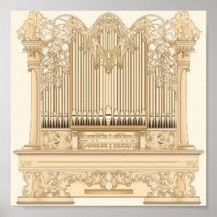 Poster Illustration Art Nouveau d'un orgue à tuyaux avec
