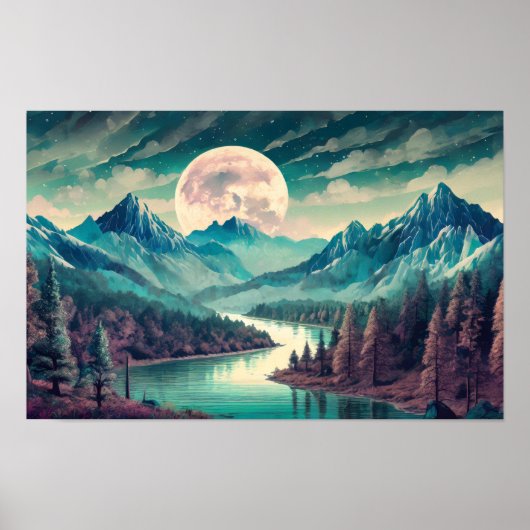 Poster Illustration Art numérique d'une rivière et d'une (Devant)