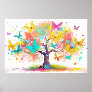Poster Illustration artistique d'un arbre éclaboussé de p