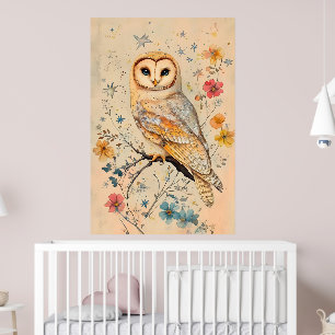 Poster Illustration artistique d'un hibou des granges,