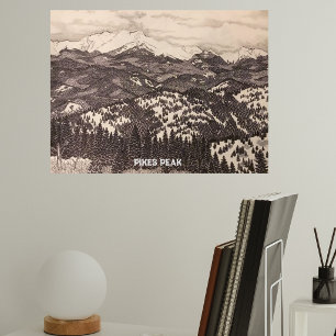 Poster Illustration au stylo et au crayon de Pikes Peak