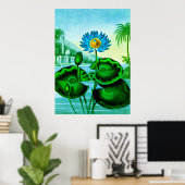 Poster Illustration Blue Egyptian Water Lily / Lotus (Bureau à domicile)
