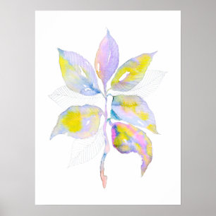 Poster Illustration botanique de feuilles à l'aquarelle p