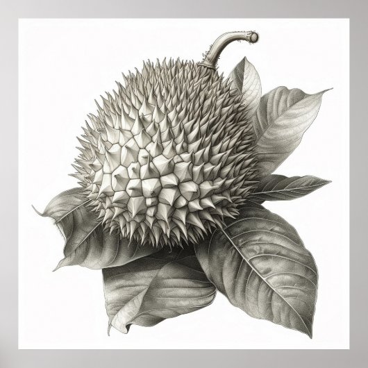 Poster Illustration botanique d'un fruit durian (Devant)