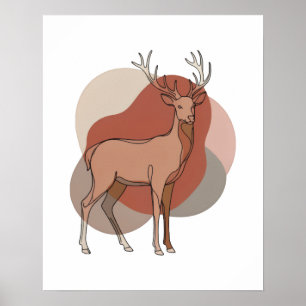 Poster Illustration botanique minimaliste de cerf d'autom