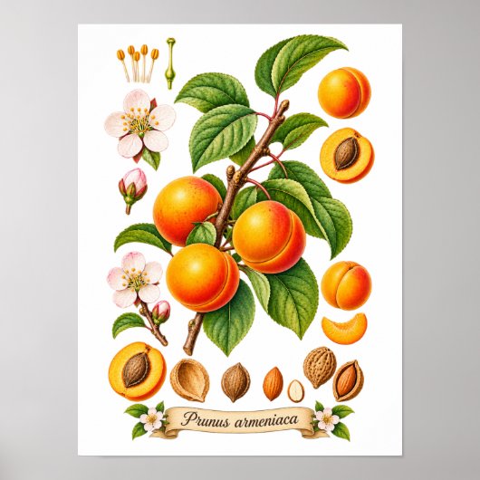 Poster Illustration Botanique Vintage d'Abricot (Devant)