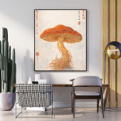 Poster Illustration botanique vintage de champignons, Jap