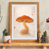 Poster Illustration botanique vintage de champignons, Jap