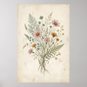 Poster Illustration botanique vintage de fleurs sauvages