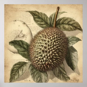 Poster Illustration botanique vintage d'un fruit durian