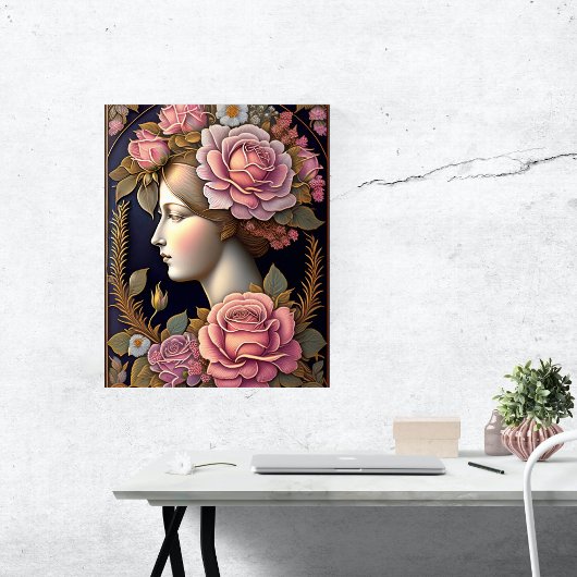 Poster Illustration classique de la dame florale rose